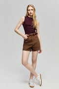 High-Rise Buckle Shorts in Brown Sugar