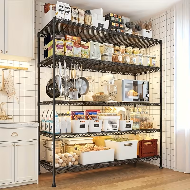 Adjustable Industrial Metal Wire Shelving Unit, Matte Black