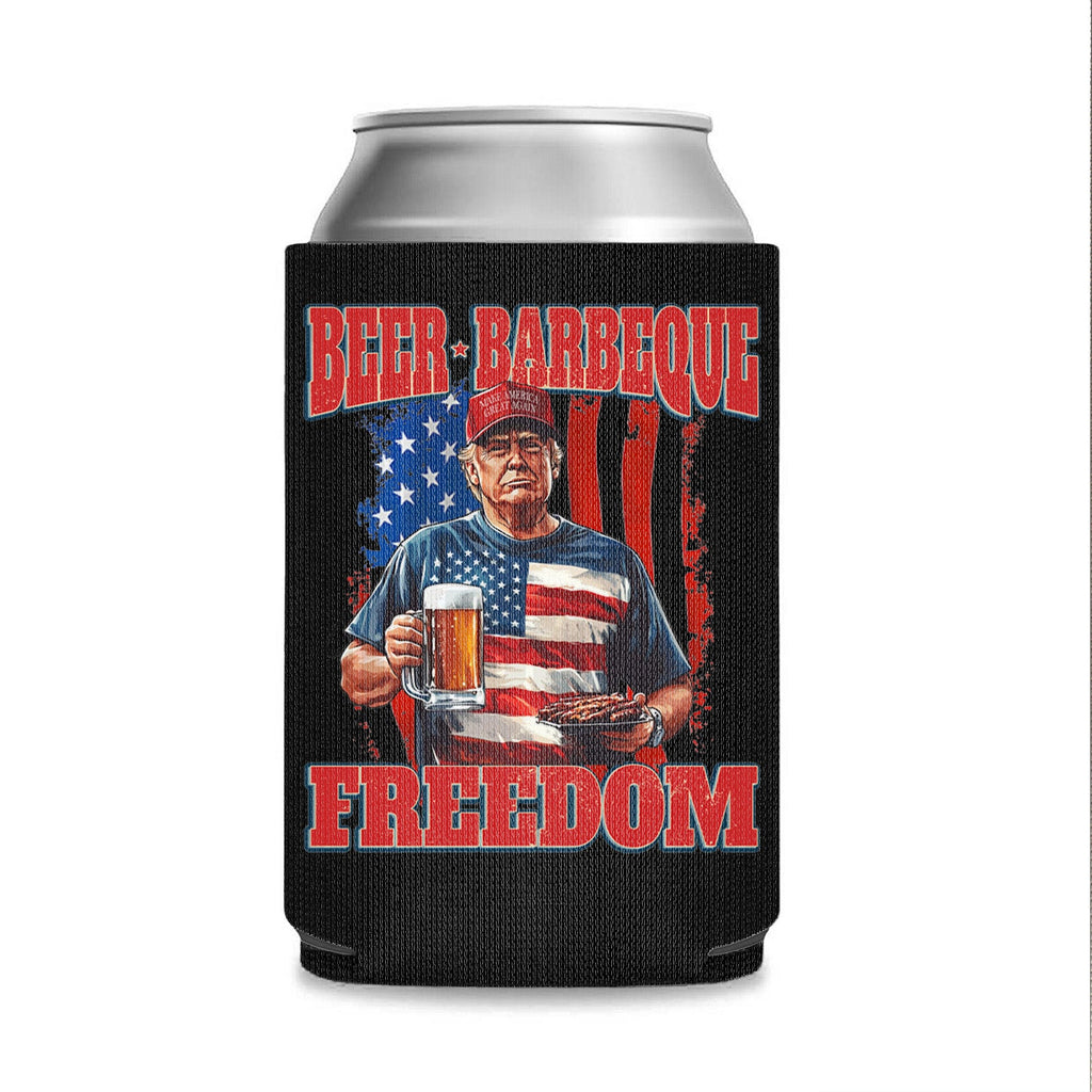 Beer BBQ Freedom Can Cooler | President Trump Can Holder | 4th Of July Can Sleeve For Drinks 682466 - GOP