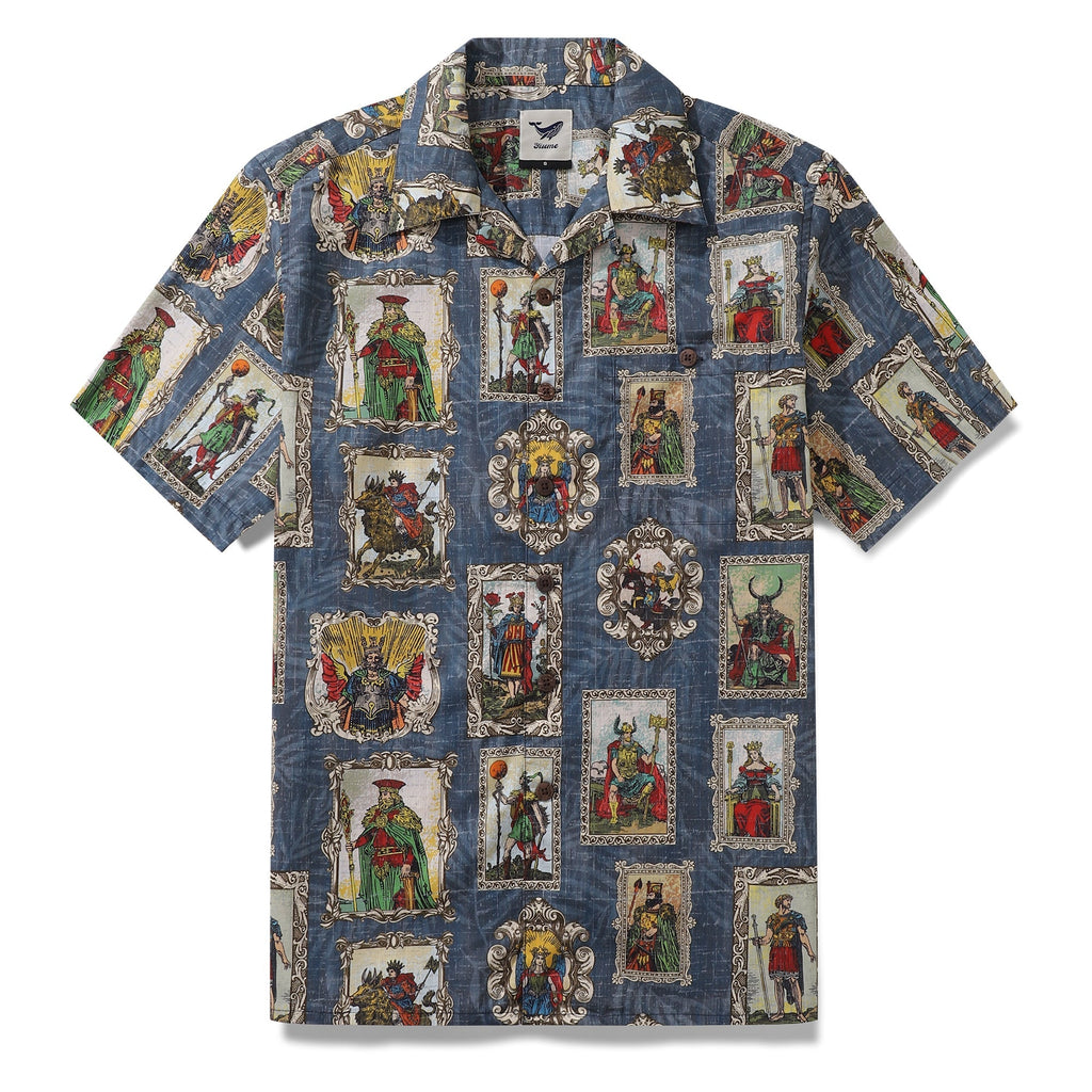 Men's camp collar Hawaiian shirt with Norse mythology woodcut print