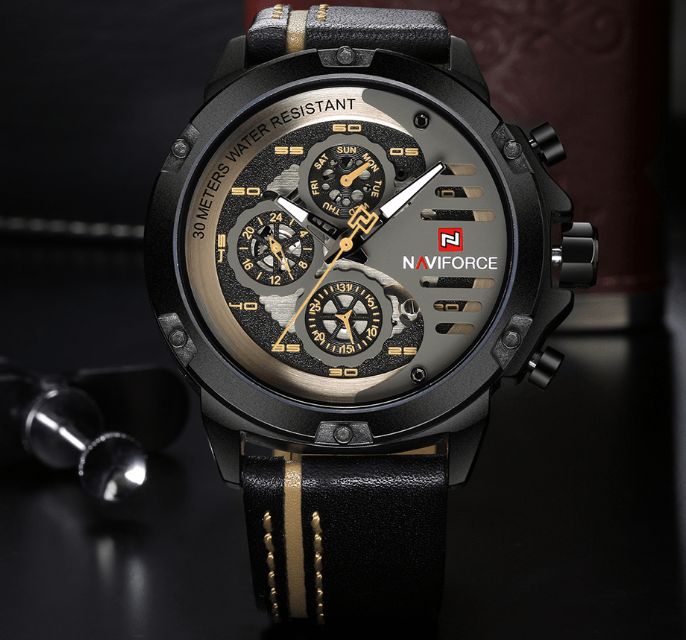 Men's Waterproof Sports Watch with Leather Band & Chronometers
