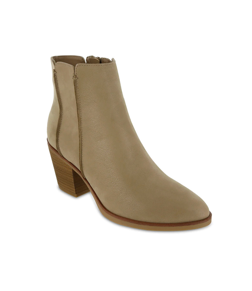 Lolo Western Booties in Stone featuring a pointed almond toe and zipper closure