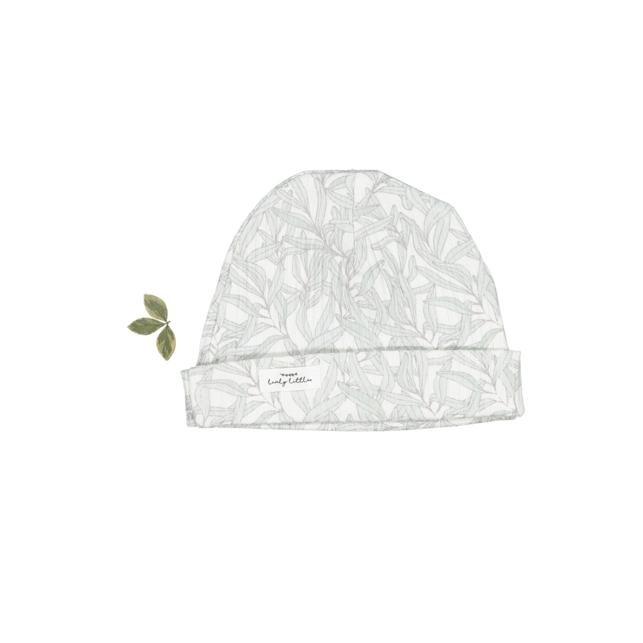 Willa Printed Baby Hat in Sage Green Leaf Pattern