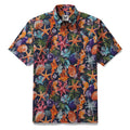Navy blue men's Hawaiian shirt with vibrant ocean-themed marine life print.