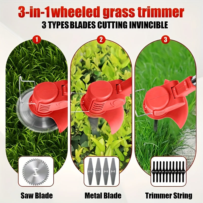 Cordless Electric Lawn Mower 21V with 2 Batteries and 3 Blades