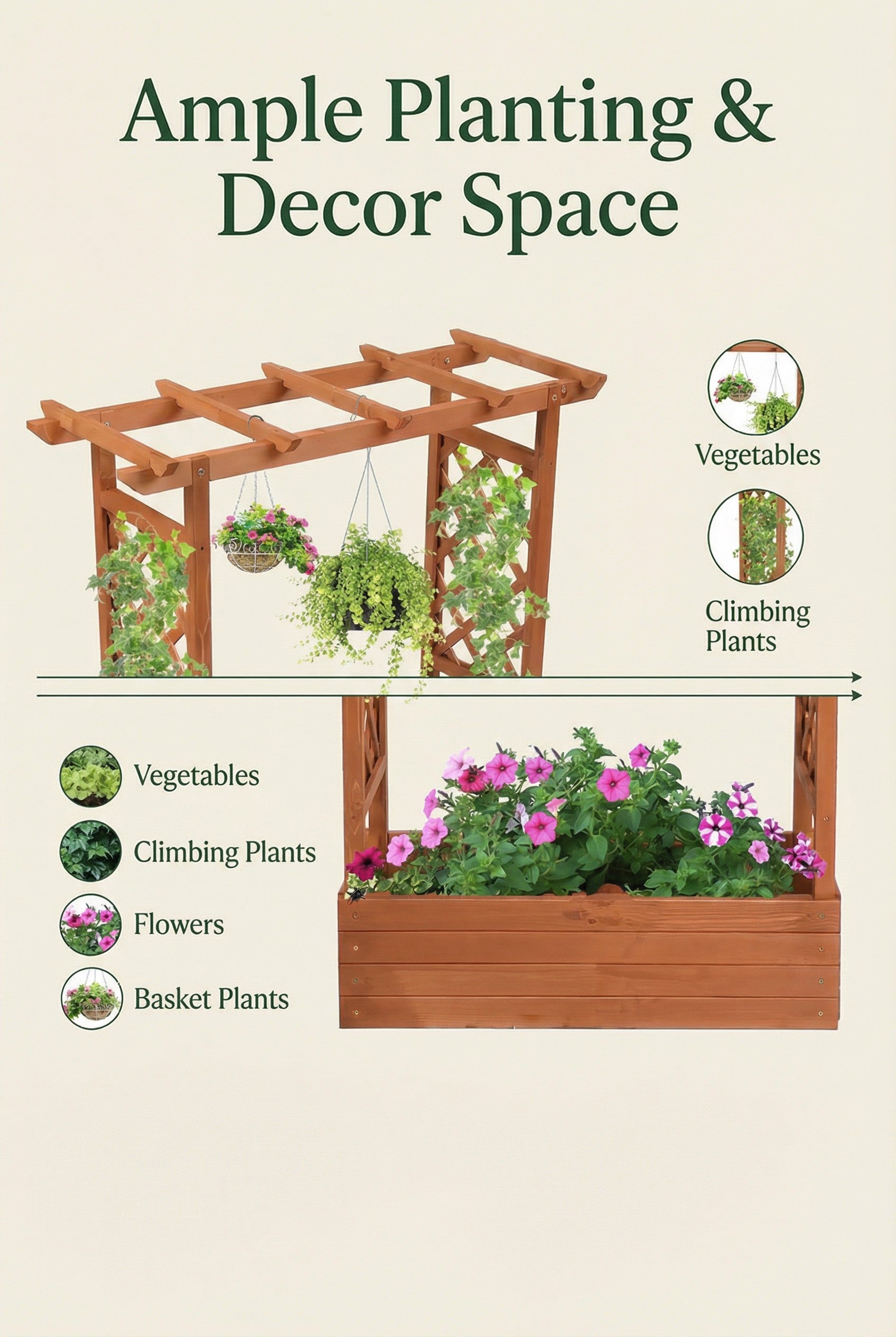 Raised Wooden Planter Box with Trellis for Climbing Plants Brown