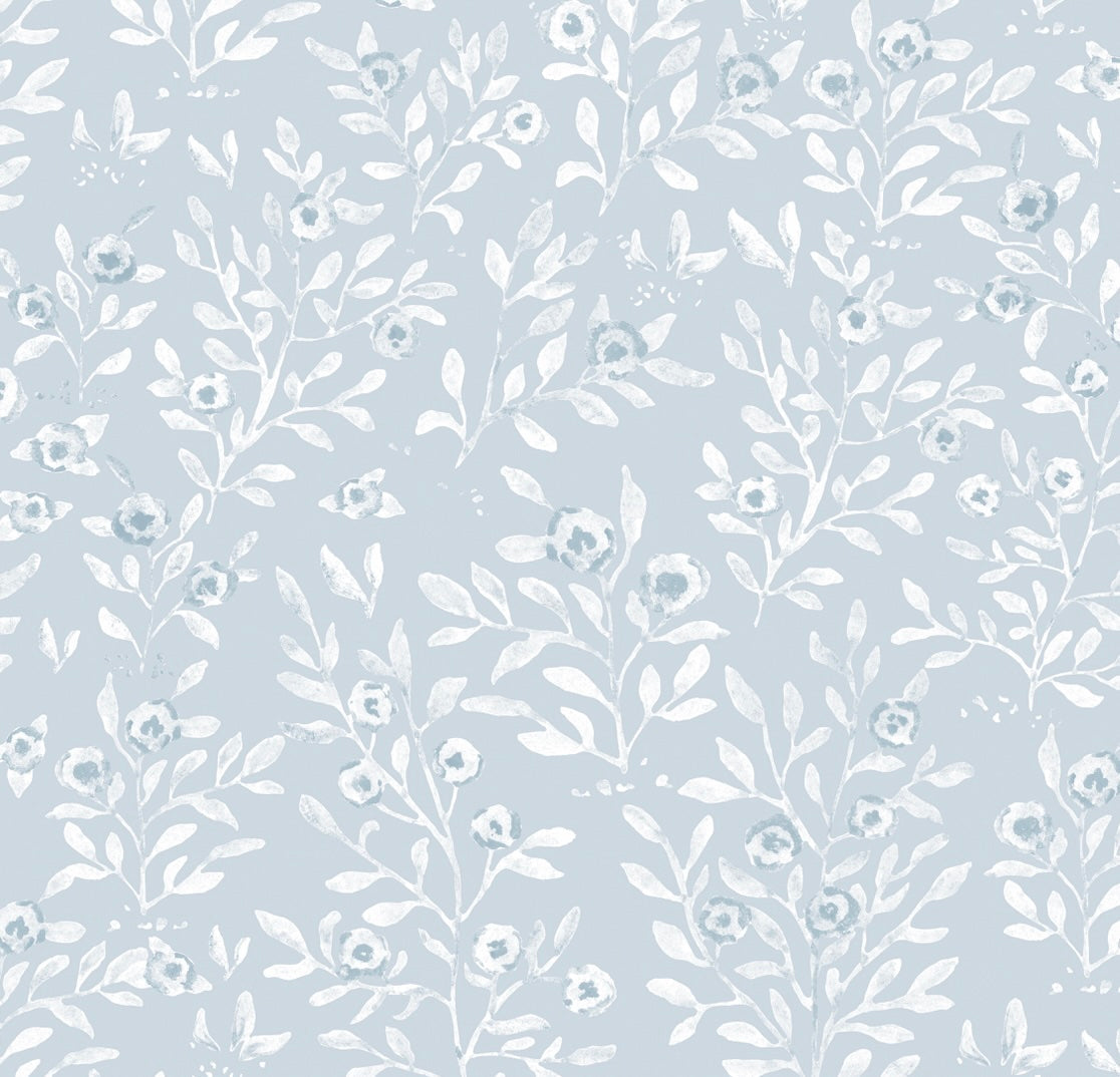 Jessi Floral Wallpaper in Light Blue and White - Traditional