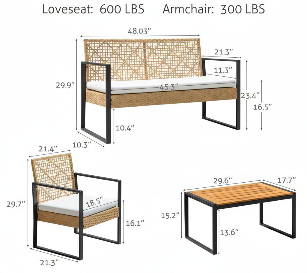4-Piece Outdoor Patio Furniture Set with Wicker Rattan Sofa & Table