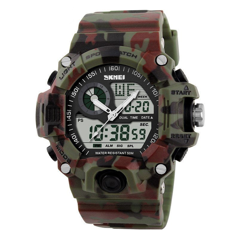 Men's Dual Display Military Sport Watch Waterproof Camo Finish