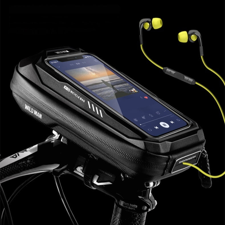 Waterproof EVA hard shell bike frame bag with touchscreen phone mount and dual zippers