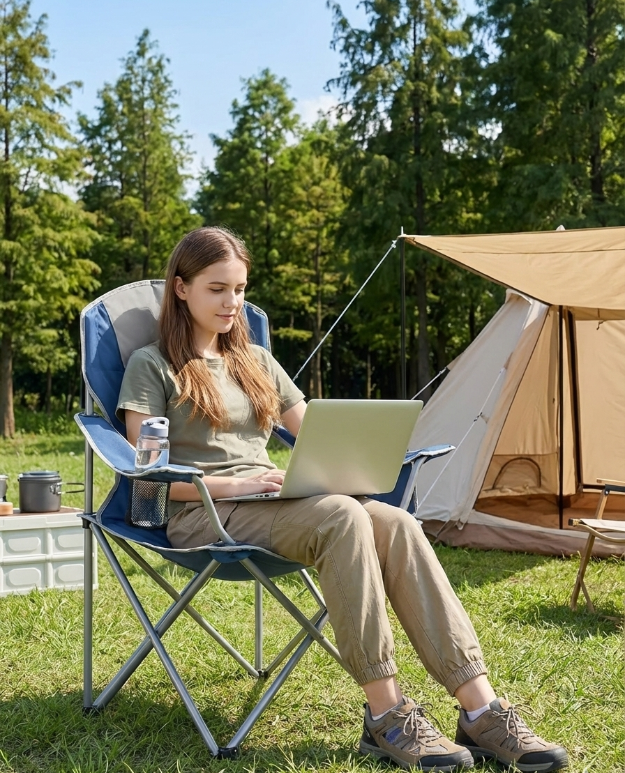 500 lbs Heavy Duty Folding Camping Chair with Cooler Bag