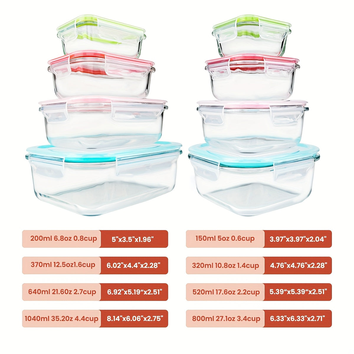 16-Piece Glass Food Storage Set with Airtight Lids for Kitchen