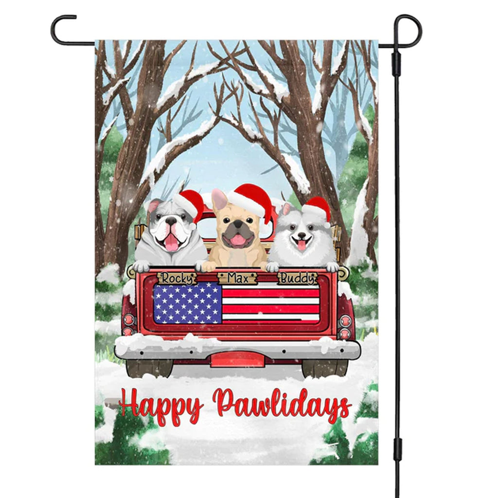 Christmas Happy Pawlidays Truck Car Personalized Custom Dog Cat Garden Flag