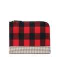 Gwen 11 inch tablet sleeve in red and black buffalo plaid with a grey and beige houndstooth base and zip closure.
