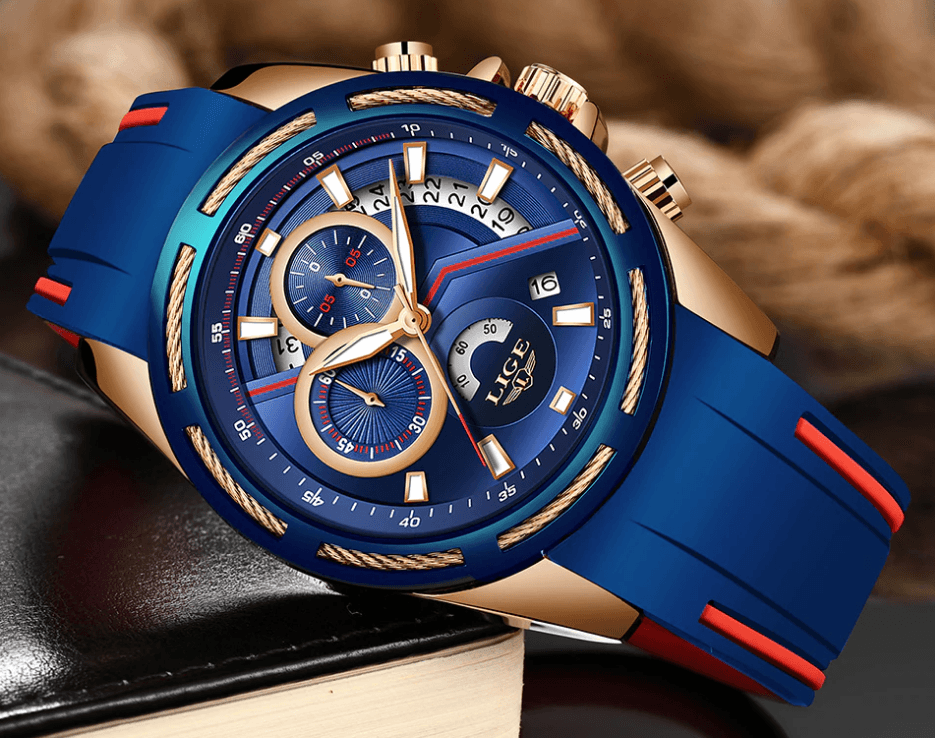 LIGE Men's Multifunction Sport Watch with Durable Rubber Strap