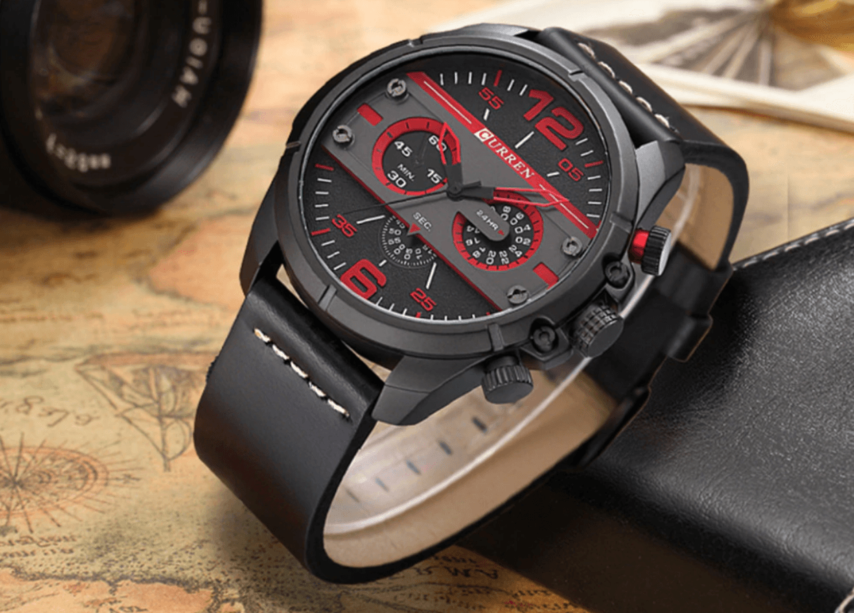 Men's Waterproof Retro Chronograph Watch with Leather Strap