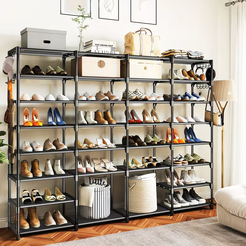 Multi-Layer Shoe Rack Organizer with Hooks - Large Capacity Shelf