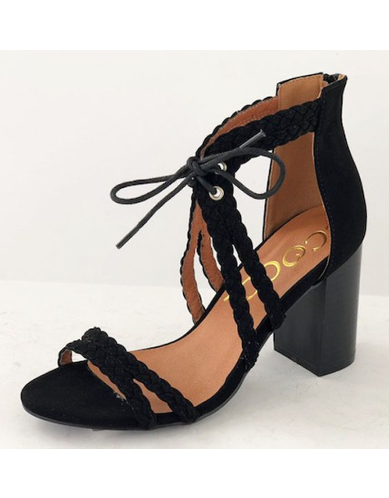 Modern Braided Heeled Sandal in Black Leather