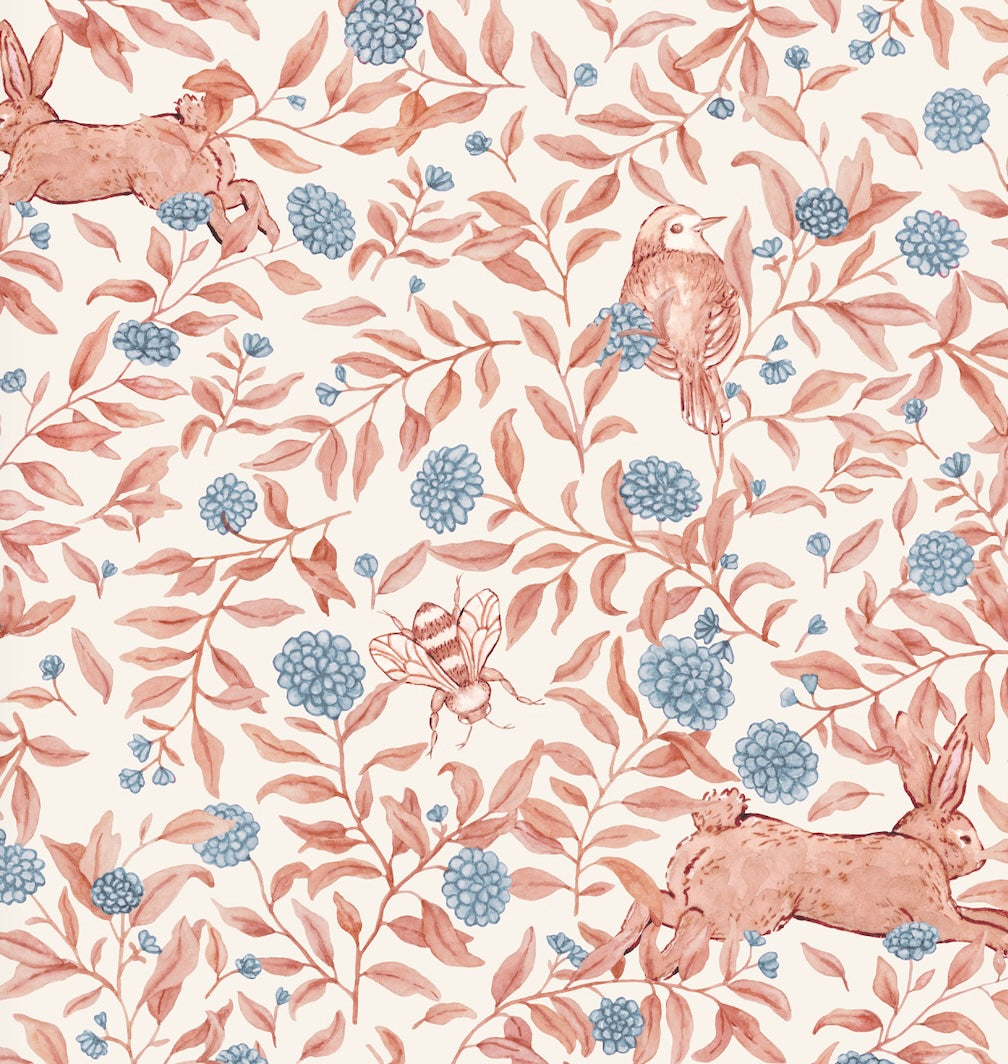Afton Floral Removable Wallpaper in Cream, Terracotta & Blue