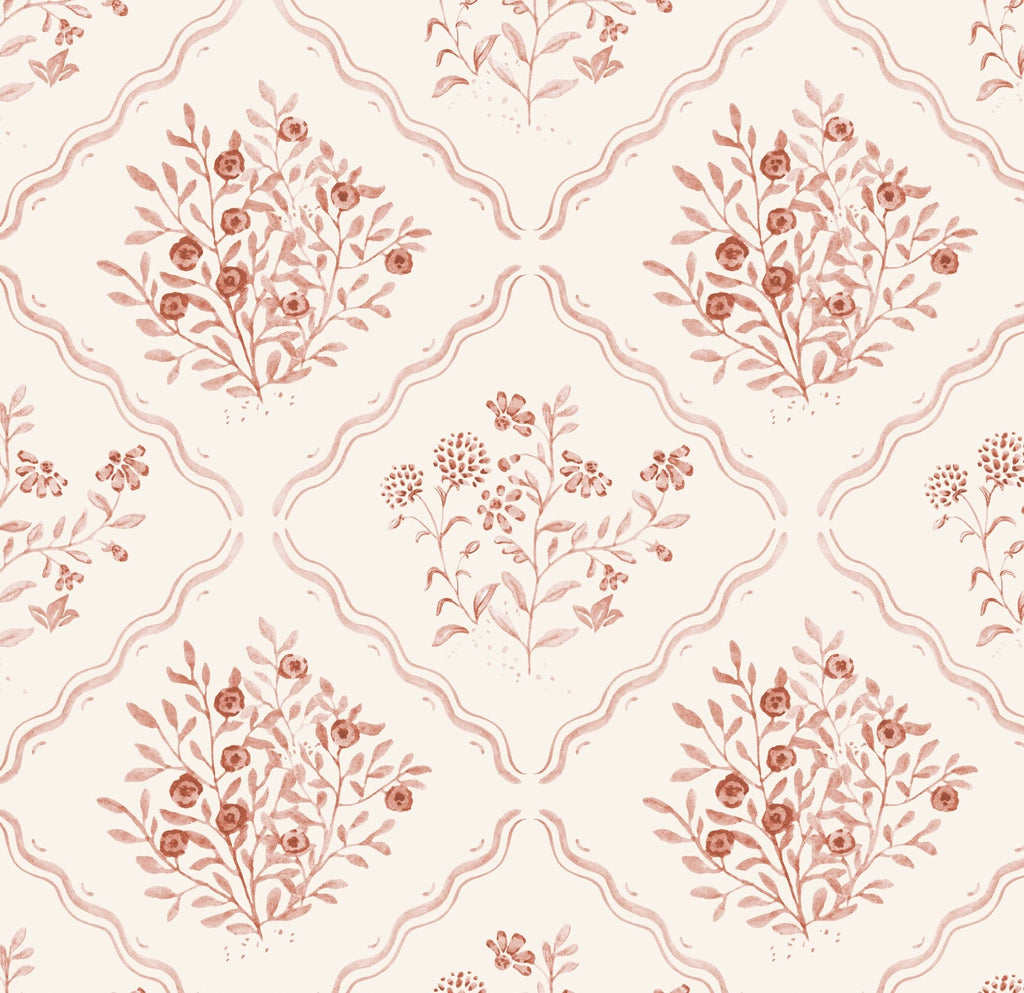 Kaylum Floral Wallpaper in Cream and Terracotta - Bohemian