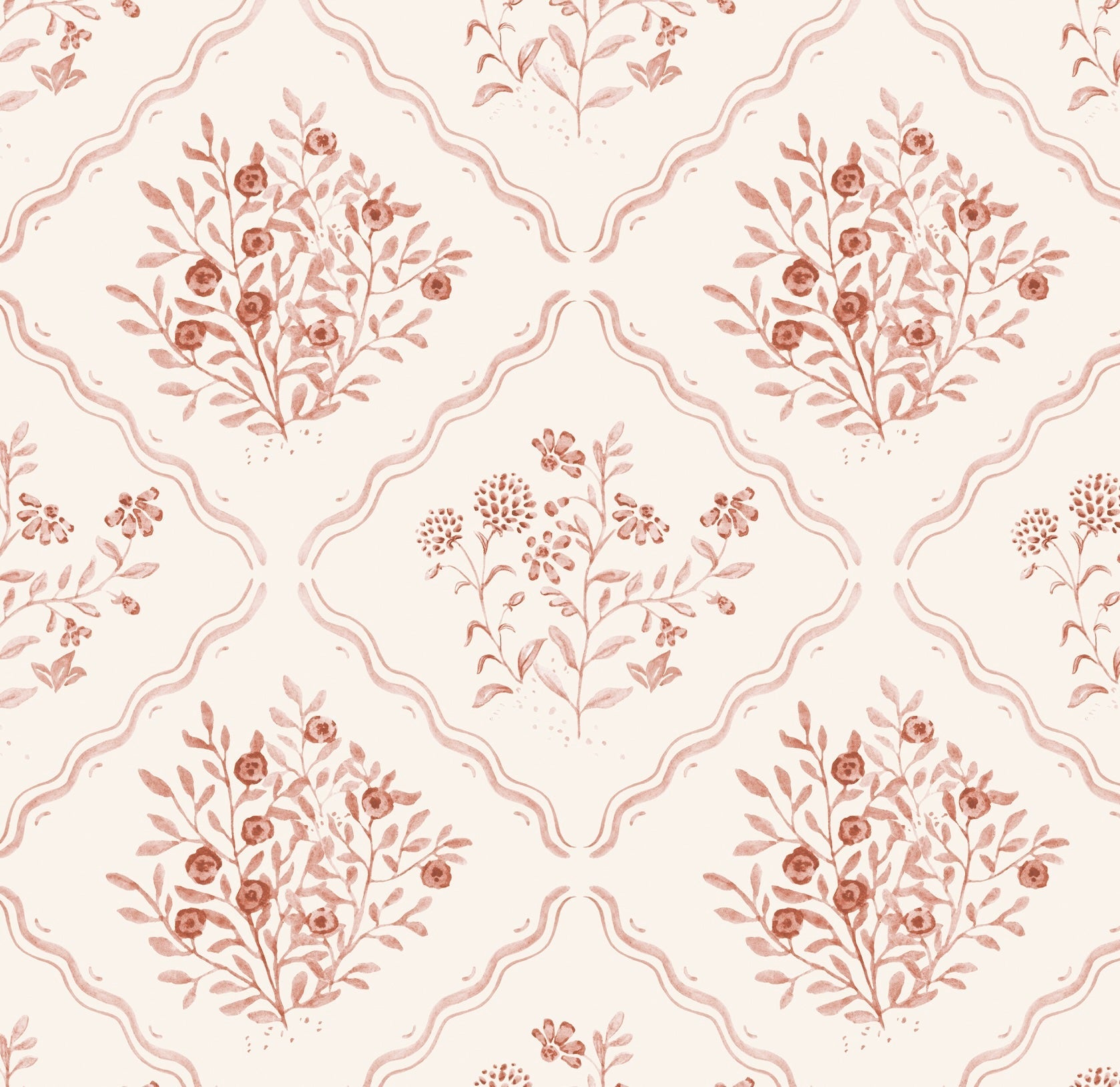Kaylum Floral Wallpaper in Cream and Terracotta - Bohemian