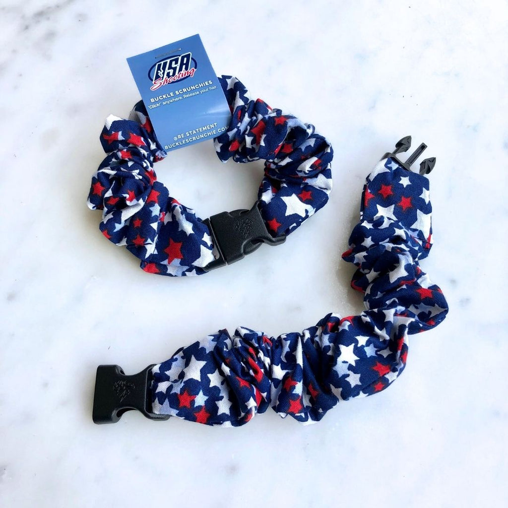 Team USA "Shooting" Stars Patriotic Buckle Scrunchie - No Snagging, No Tangles
