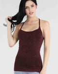 Woman wearing a fitted navy-blue Diamond Strap Camisole with a scoop neck and mineral-wash texture.