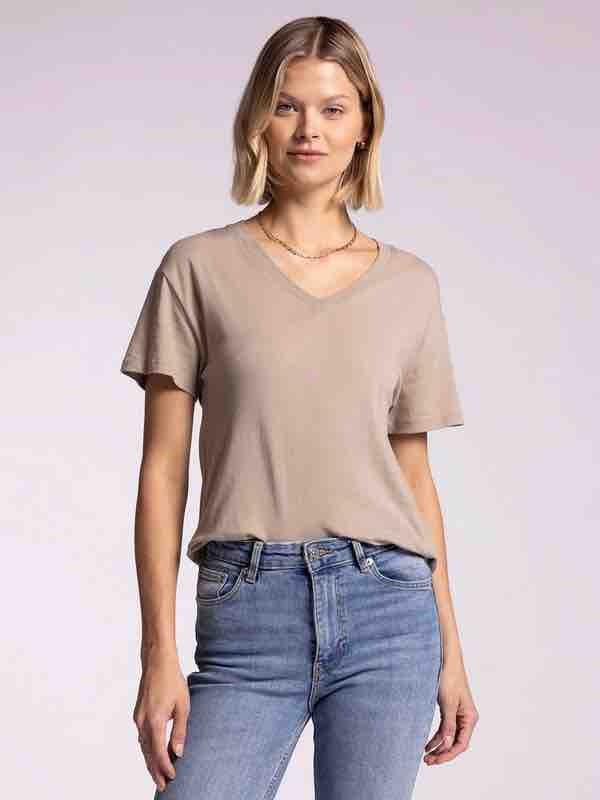 Luca Tee in Golden Tan, a V-neck, relaxed fit 100% cotton t-shirt