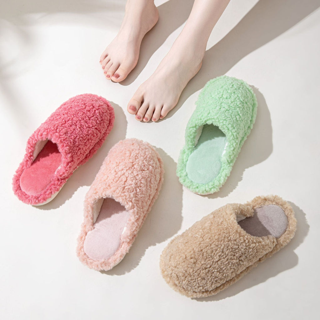 Unisex plush memory foam indoor house slippers with anti-skid PVC soles