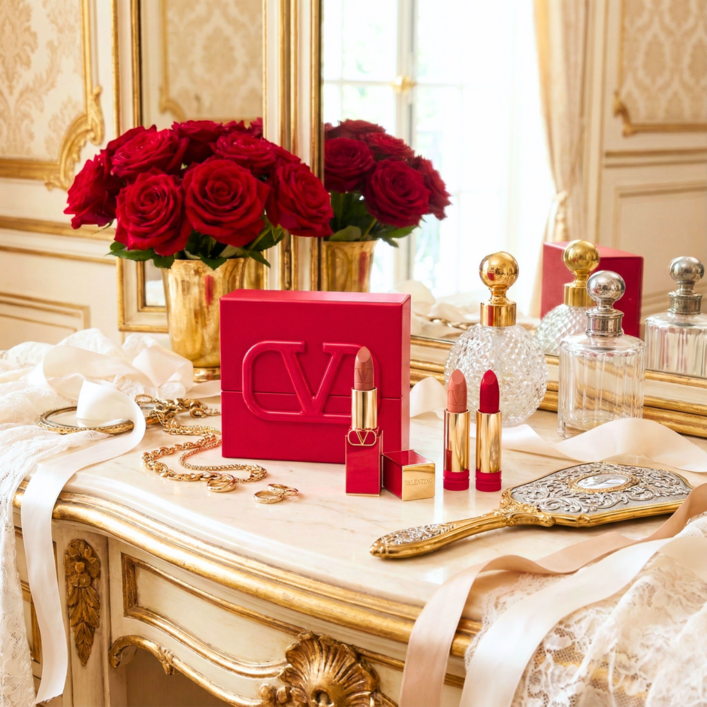 Couture Refillable Lipstick Set in Red, Nude, and Gold Tones
