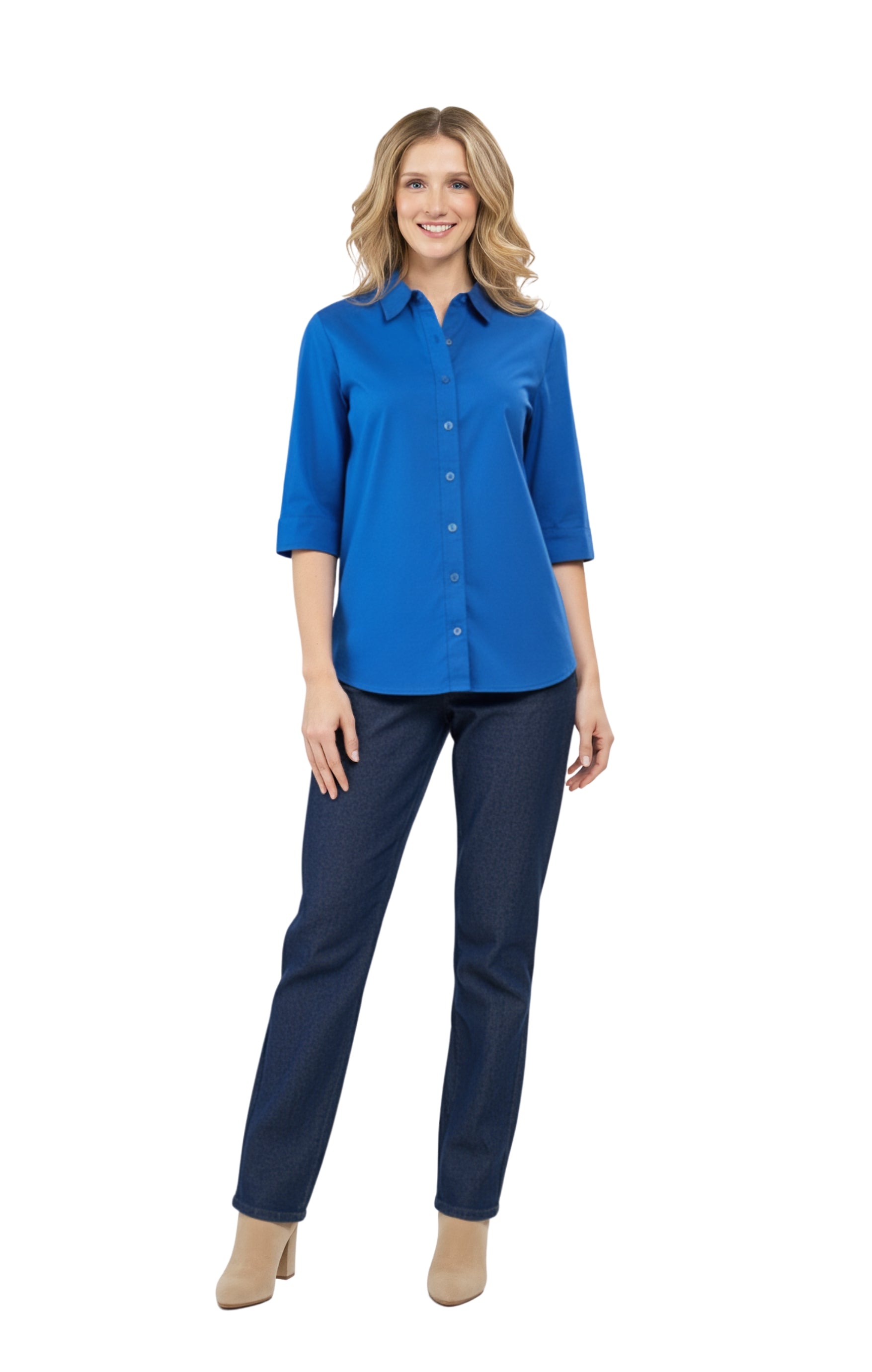 Women's 3/4 Sleeve Button-Down Camp Shirt Regular Fit