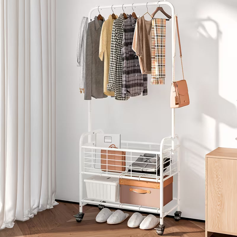 Rolling Laundry Sorter Cart with Hanging Rack and Shelf