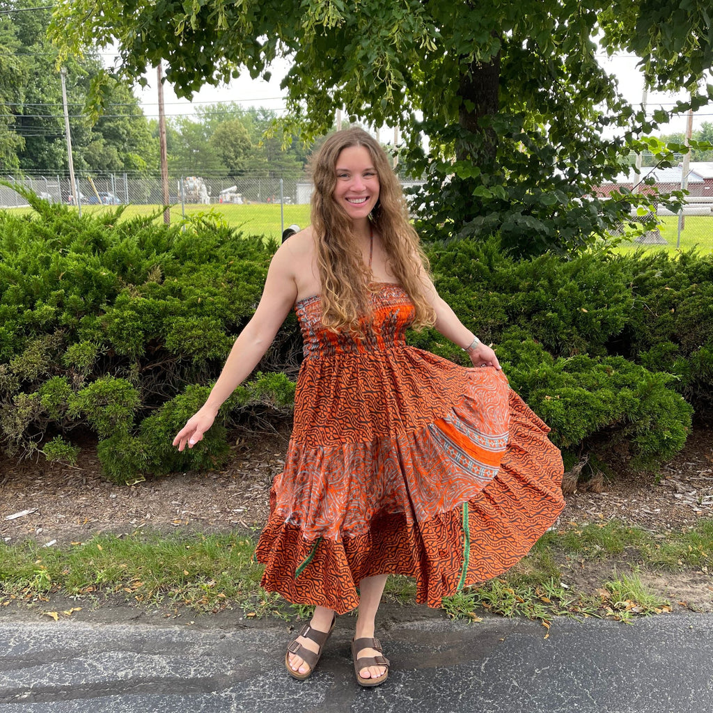Sedona Patchwork Midi Dress: Bohemian A-Line Sleeveless Dress