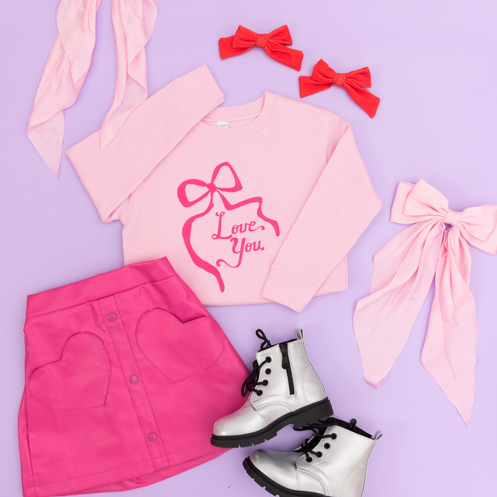 Love You Pink Coquette Bow Sweater