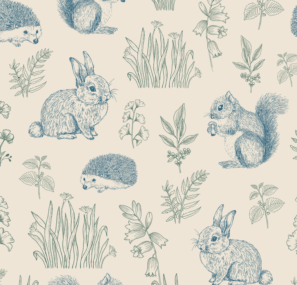Ember Whimsical Cottagecore Removable Wallpaper - Cream & Blue
