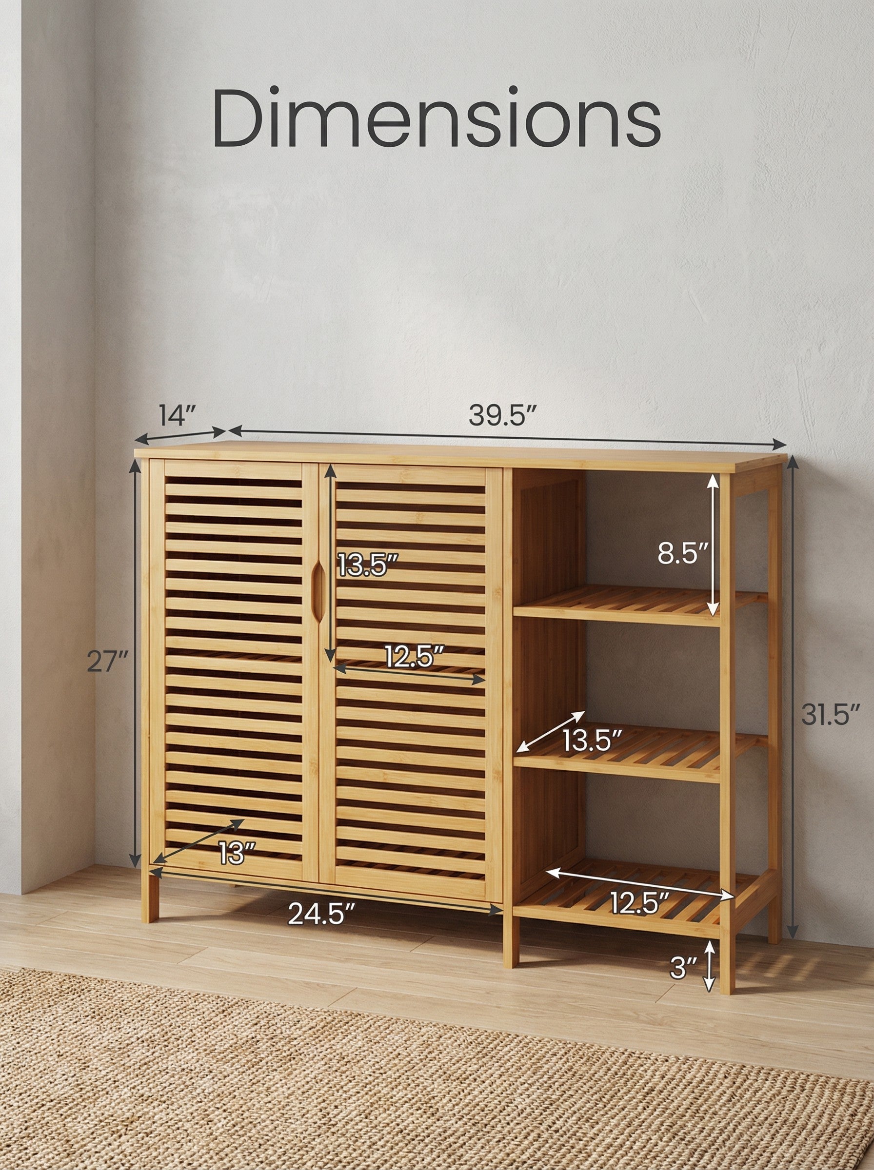 4-Tier Bamboo Floor Cabinet with Doors for Minimalist Storage