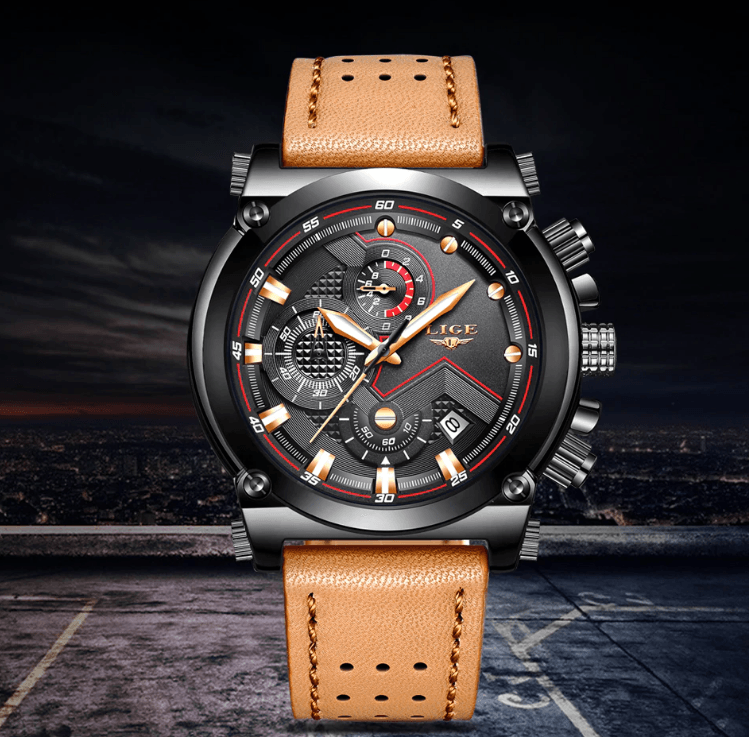 Modern Waterproof Quartz Watch with Genuine Leather Strap