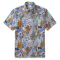 Men's gray short sleeve shirt with marine life and coral reef print