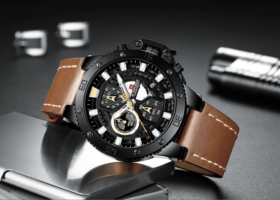 Men's Waterproof Casual Chronograph Watch with Leather Strap