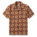 Vintage-inspired Hawaiian camp shirt with starfish and shell pattern in orange, blue-grey, and cream