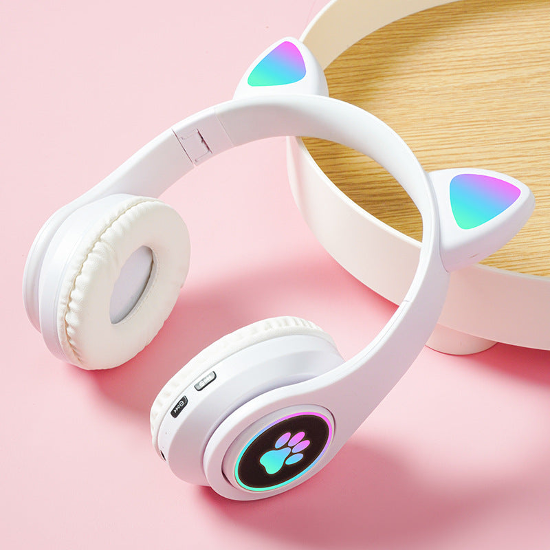 Kids Cat Ear Wireless Bluetooth Headphones with Safe Volume & LED