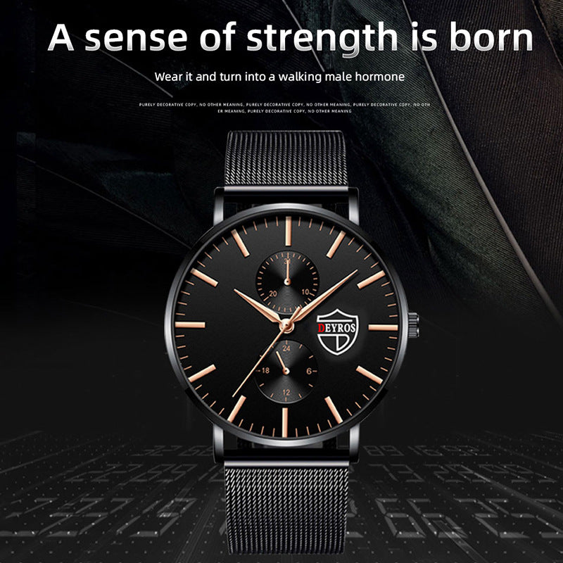 Black stainless steel wristwatch with crystal accents and slim fashion design