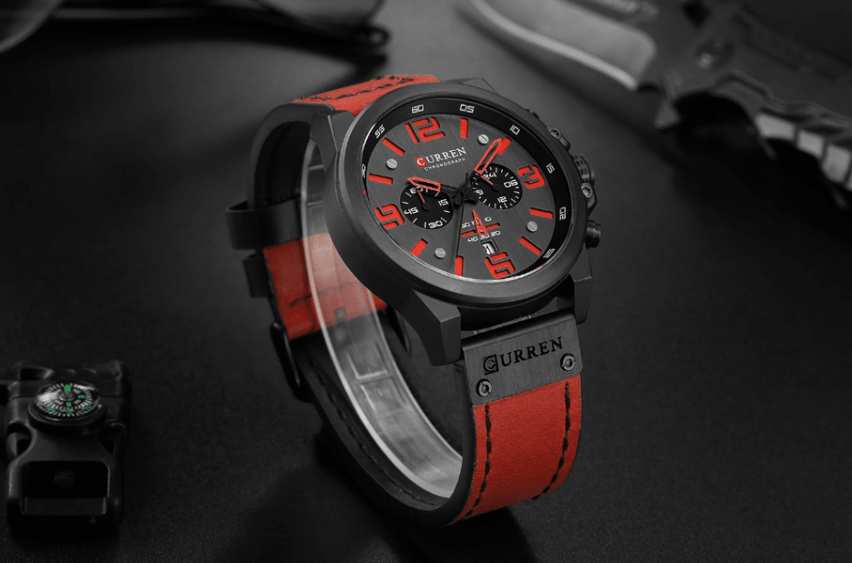 Retro Waterproof Chronograph Watch with Leather Strap & Steel Case