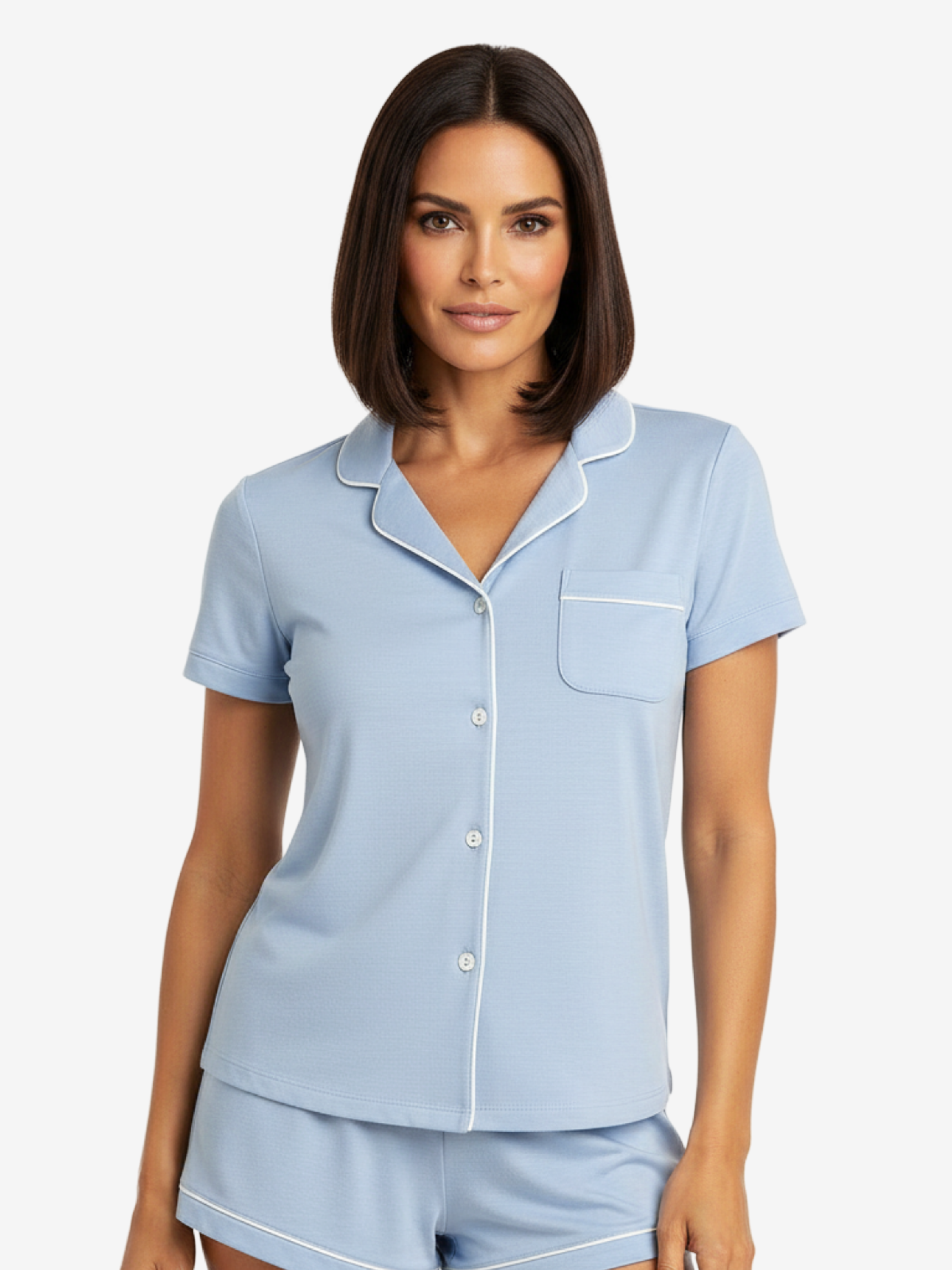 Donna Short Sleeve Button-Down Pajama Shirt in Navy - Image 5