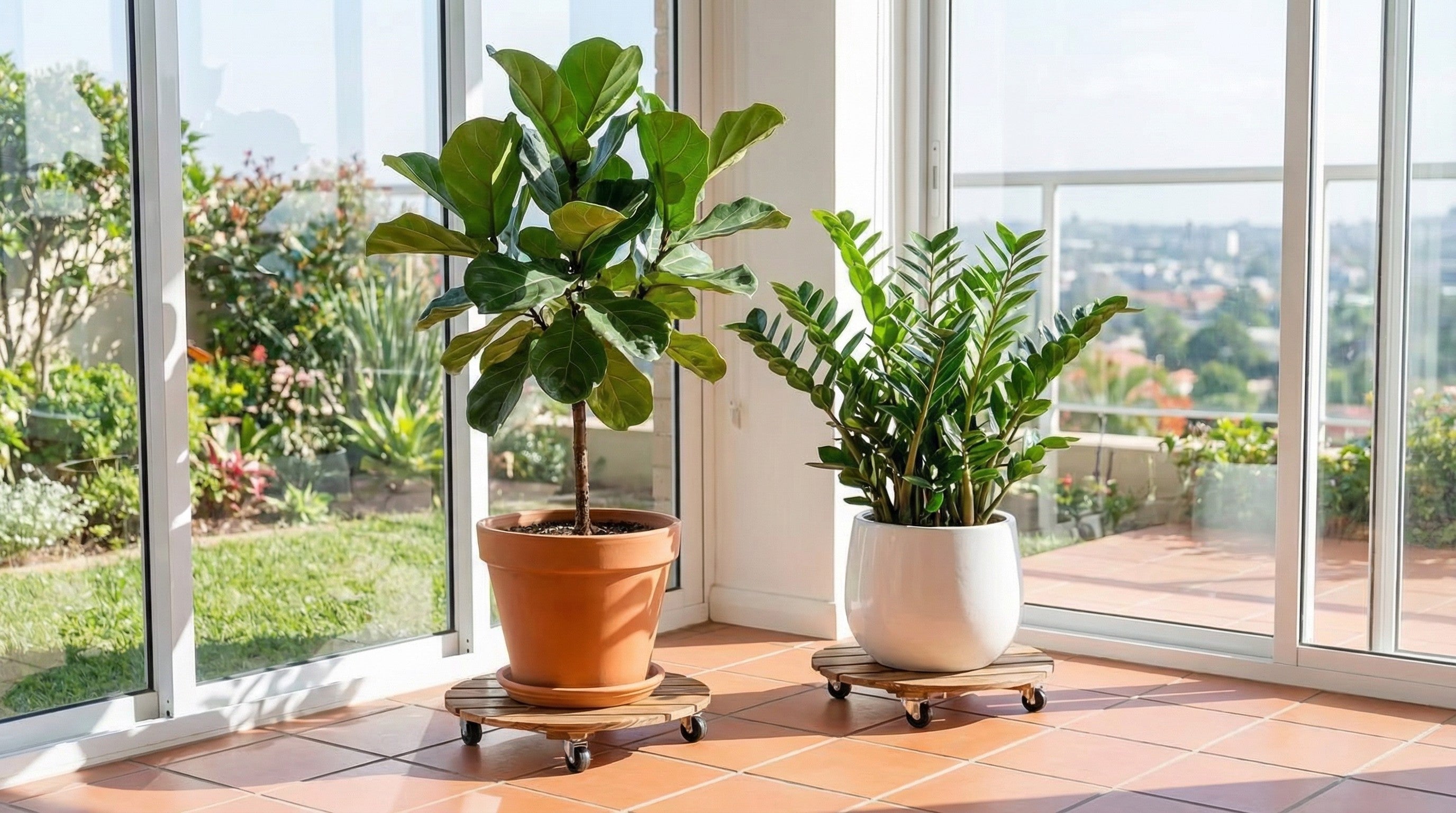 Heavy-Duty Rolling Wood Plant Caddy with Lockable Wheels 2-Pack