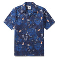 Men's dark blue Hawaiian shirt with white peony floral print and camp collar