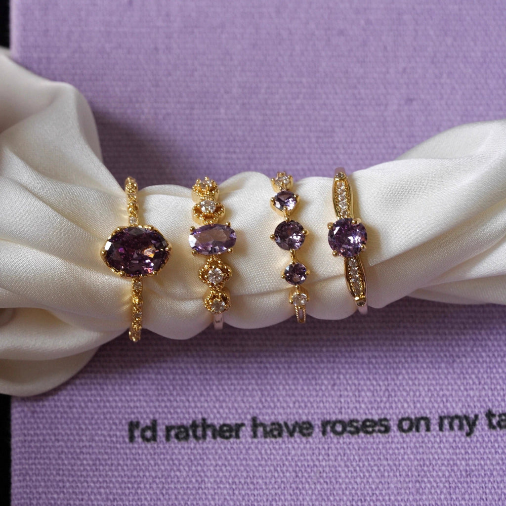 French Retro High-End Gentle Light Luxury Micro-Set Sparkling Purple Zircon Open Ring