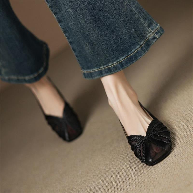 Women's Beige Mesh Breathable Low Heel Cutout Sandals - Image 4