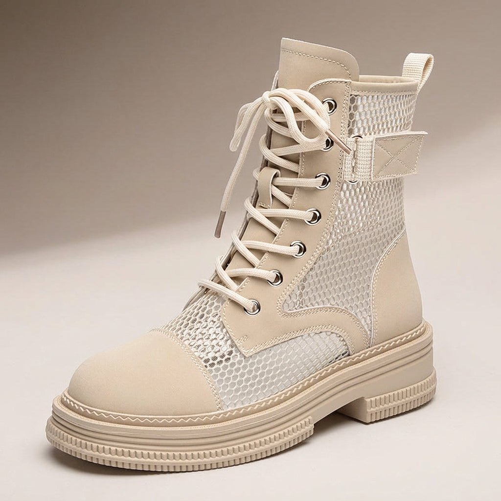 Women's Lace-Up Mesh Cutout Ankle Boots