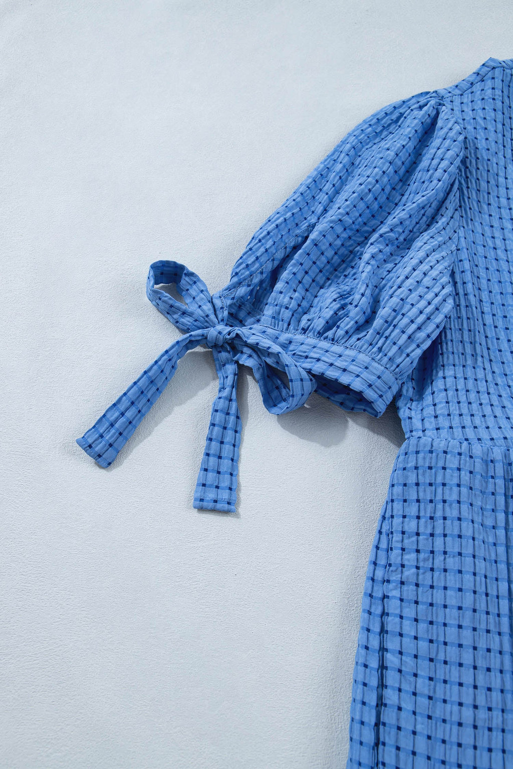 Women's Light Blue Gingham Tiered Midi Dress